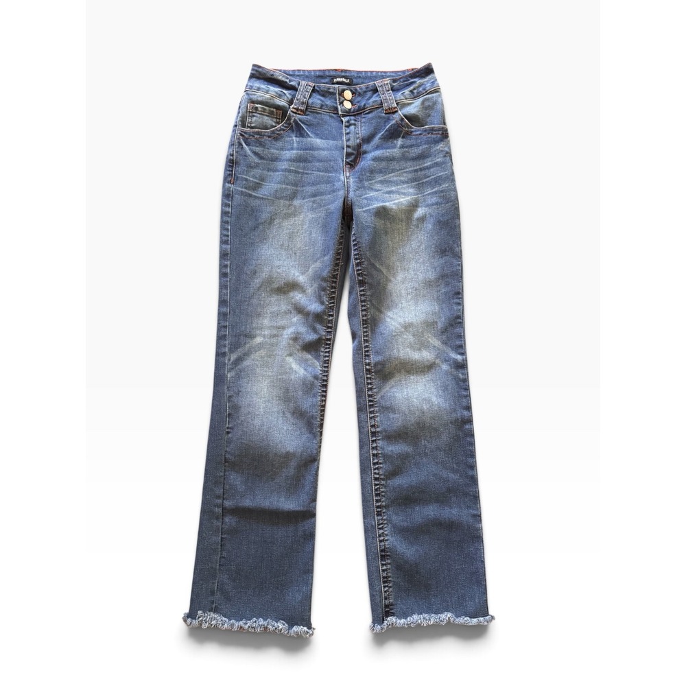 Flamingals Women Medium Wash High Rise Frayed Hem Flare Jeans Size S 268210 HB
